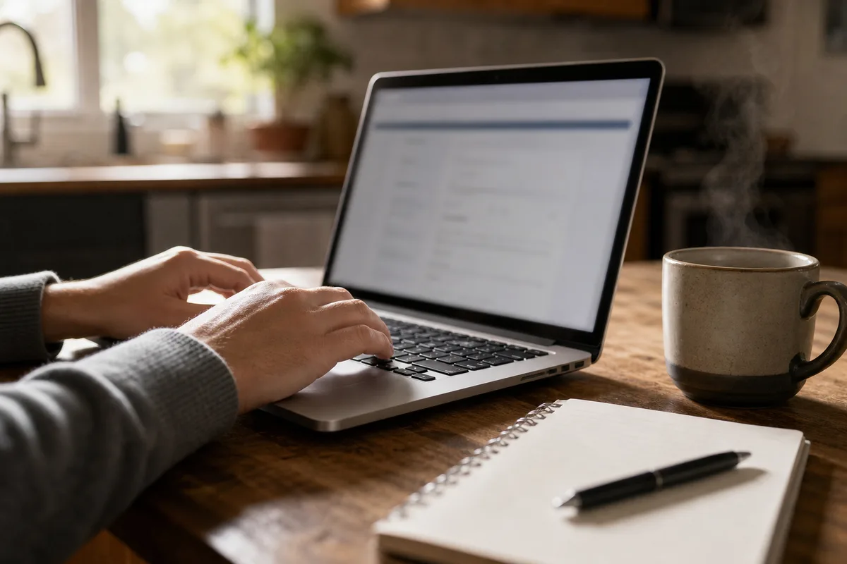 Personne remplissant un formulaire de souscription d’assurance en ligne sur un ordinateur portable